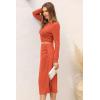 imagePRETTYGARDEN Womens Fall 2 Piece Outfits Track Suits Long Sleeve Crop Tops Bodycon Midi Skirt Slit Dress Matching SetsOrange