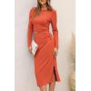 imagePRETTYGARDEN Womens Fall 2 Piece Outfits Track Suits Long Sleeve Crop Tops Bodycon Midi Skirt Slit Dress Matching SetsOrange