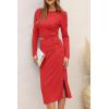 imagePRETTYGARDEN Womens Fall 2 Piece Outfits Track Suits Long Sleeve Crop Tops Bodycon Midi Skirt Slit Dress Matching SetsRed