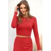 imagePRETTYGARDEN Womens Fall 2 Piece Outfits Track Suits Long Sleeve Crop Tops Bodycon Midi Skirt Slit Dress Matching SetsRed