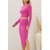 imagePRETTYGARDEN Womens Fall 2 Piece Outfits Track Suits Long Sleeve Crop Tops Bodycon Midi Skirt Slit Dress Matching SetsRose Red