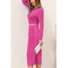 imagePRETTYGARDEN Womens Fall 2 Piece Outfits Track Suits Long Sleeve Crop Tops Bodycon Midi Skirt Slit Dress Matching SetsRose Red