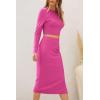 imagePRETTYGARDEN Womens Fall 2 Piece Outfits Track Suits Long Sleeve Crop Tops Bodycon Midi Skirt Slit Dress Matching SetsRose Red