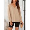 imagePRETTYGARDEN Womens Fall Fashion 2024 T Shirts Casual Long Sleeve V Neck Tunic Tops Loose Basic BlousesApricot