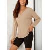 imagePRETTYGARDEN Womens Fall Fashion 2024 T Shirts Casual Long Sleeve V Neck Tunic Tops Loose Basic BlousesApricot