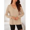 imagePRETTYGARDEN Womens Fall Fashion 2024 T Shirts Casual Long Sleeve V Neck Tunic Tops Loose Basic BlousesApricot