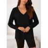 imagePRETTYGARDEN Womens Fall Fashion 2024 T Shirts Casual Long Sleeve V Neck Tunic Tops Loose Basic BlousesBlack