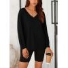 imagePRETTYGARDEN Womens Fall Fashion 2024 T Shirts Casual Long Sleeve V Neck Tunic Tops Loose Basic BlousesBlack