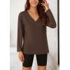imagePRETTYGARDEN Womens Fall Fashion 2024 T Shirts Casual Long Sleeve V Neck Tunic Tops Loose Basic BlousesCoffee