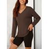 imagePRETTYGARDEN Womens Fall Fashion 2024 T Shirts Casual Long Sleeve V Neck Tunic Tops Loose Basic BlousesCoffee
