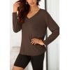 imagePRETTYGARDEN Womens Fall Fashion 2024 T Shirts Casual Long Sleeve V Neck Tunic Tops Loose Basic BlousesCoffee