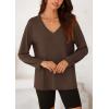 imagePRETTYGARDEN Womens Fall Fashion 2024 T Shirts Casual Long Sleeve V Neck Tunic Tops Loose Basic BlousesCoffee