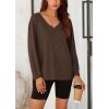imagePRETTYGARDEN Womens Fall Fashion 2024 T Shirts Casual Long Sleeve V Neck Tunic Tops Loose Basic BlousesCoffee