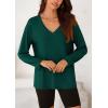 imagePRETTYGARDEN Womens Fall Fashion 2024 T Shirts Casual Long Sleeve V Neck Tunic Tops Loose Basic BlousesDark Green