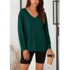 imagePRETTYGARDEN Womens Fall Fashion 2024 T Shirts Casual Long Sleeve V Neck Tunic Tops Loose Basic BlousesDark Green