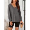 imagePRETTYGARDEN Womens Fall Fashion 2024 T Shirts Casual Long Sleeve V Neck Tunic Tops Loose Basic BlousesDark Grey