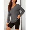 imagePRETTYGARDEN Womens Fall Fashion 2024 T Shirts Casual Long Sleeve V Neck Tunic Tops Loose Basic BlousesDark Grey