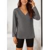 imagePRETTYGARDEN Womens Fall Fashion 2024 T Shirts Casual Long Sleeve V Neck Tunic Tops Loose Basic BlousesDark Grey