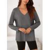 imagePRETTYGARDEN Womens Fall Fashion 2024 T Shirts Casual Long Sleeve V Neck Tunic Tops Loose Basic BlousesDark Grey