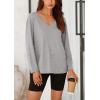 imagePRETTYGARDEN Womens Fall Fashion 2024 T Shirts Casual Long Sleeve V Neck Tunic Tops Loose Basic BlousesGrey