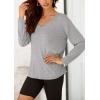 imagePRETTYGARDEN Womens Fall Fashion 2024 T Shirts Casual Long Sleeve V Neck Tunic Tops Loose Basic BlousesGrey