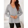 imagePRETTYGARDEN Womens Fall Fashion 2024 T Shirts Casual Long Sleeve V Neck Tunic Tops Loose Basic BlousesGrey