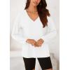 imagePRETTYGARDEN Womens Fall Fashion 2024 T Shirts Casual Long Sleeve V Neck Tunic Tops Loose Basic BlousesWhite