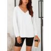 imagePRETTYGARDEN Womens Fall Fashion 2024 T Shirts Casual Long Sleeve V Neck Tunic Tops Loose Basic BlousesWhite