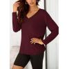 imagePRETTYGARDEN Womens Fall Fashion 2024 T Shirts Casual Long Sleeve V Neck Tunic Tops Loose Basic BlousesWine Red