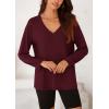 imagePRETTYGARDEN Womens Fall Fashion 2024 T Shirts Casual Long Sleeve V Neck Tunic Tops Loose Basic BlousesWine Red