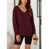 imagePRETTYGARDEN Womens Fall Fashion 2024 T Shirts Casual Long Sleeve V Neck Tunic Tops Loose Basic BlousesWine Red