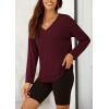 imagePRETTYGARDEN Womens Fall Fashion 2024 T Shirts Casual Long Sleeve V Neck Tunic Tops Loose Basic BlousesWine Red
