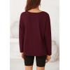 imagePRETTYGARDEN Womens Fall Fashion 2024 T Shirts Casual Long Sleeve V Neck Tunic Tops Loose Basic BlousesWine Red
