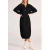 imagePRETTYGARDEN Womens Fall Knit Sweater Dress Long Sleeve Button V Neck Loose Casual Maxi DressesBlack