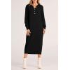 imagePRETTYGARDEN Womens Fall Knit Sweater Dress Long Sleeve Button V Neck Loose Casual Maxi DressesBlack