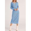 imagePRETTYGARDEN Womens Fall Knit Sweater Dress Long Sleeve Button V Neck Loose Casual Maxi DressesLight Blue