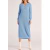 imagePRETTYGARDEN Womens Fall Knit Sweater Dress Long Sleeve Button V Neck Loose Casual Maxi DressesLight Blue