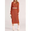 imagePRETTYGARDEN Womens Fall Knit Sweater Dress Long Sleeve Button V Neck Loose Casual Maxi DressesOrange