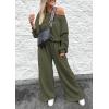 imagePRETTYGARDEN Womens Fall One Piece Jumpsuits Dressy Casual Long Sleeve Elastic Waist Pockets Wide Leg Long Pants RompersArmy Green