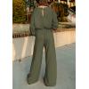 imagePRETTYGARDEN Womens Fall One Piece Jumpsuits Dressy Casual Long Sleeve Elastic Waist Pockets Wide Leg Long Pants RompersArmy Green