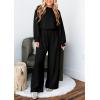imagePRETTYGARDEN Womens Fall One Piece Jumpsuits Dressy Casual Long Sleeve Elastic Waist Pockets Wide Leg Long Pants RompersBlack