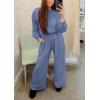 imagePRETTYGARDEN Womens Fall One Piece Jumpsuits Dressy Casual Long Sleeve Elastic Waist Pockets Wide Leg Long Pants RompersGrey Blue