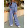 imagePRETTYGARDEN Womens Fall One Piece Jumpsuits Dressy Casual Long Sleeve Elastic Waist Pockets Wide Leg Long Pants RompersGrey Blue
