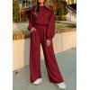 imagePRETTYGARDEN Womens Fall One Piece Jumpsuits Dressy Casual Long Sleeve Elastic Waist Pockets Wide Leg Long Pants RompersWine Red