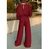 imagePRETTYGARDEN Womens Fall One Piece Jumpsuits Dressy Casual Long Sleeve Elastic Waist Pockets Wide Leg Long Pants RompersWine Red