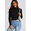 imagePRETTYGARDEN Womens Fall Y2K Going Out Crop Tops Long Sleeve Mock Neck Ruched Slim Fitted Basic Trendy Casual T Shirts BlouseBlack