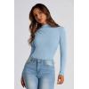 imagePRETTYGARDEN Womens Fall Y2K Going Out Crop Tops Long Sleeve Mock Neck Ruched Slim Fitted Basic Trendy Casual T Shirts BlouseBlue