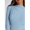 imagePRETTYGARDEN Womens Fall Y2K Going Out Crop Tops Long Sleeve Mock Neck Ruched Slim Fitted Basic Trendy Casual T Shirts BlouseBlue