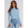 imagePRETTYGARDEN Womens Fall Y2K Going Out Crop Tops Long Sleeve Mock Neck Ruched Slim Fitted Basic Trendy Casual T Shirts BlouseBlue