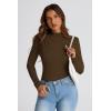 imagePRETTYGARDEN Womens Fall Y2K Going Out Crop Tops Long Sleeve Mock Neck Ruched Slim Fitted Basic Trendy Casual T Shirts BlouseCoffee